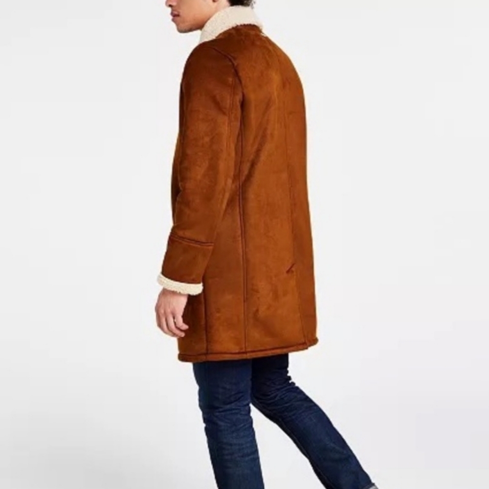 NWT Men"s Guess Double Breasted Faux Fur Shearling Coat - Picture 14 of 15